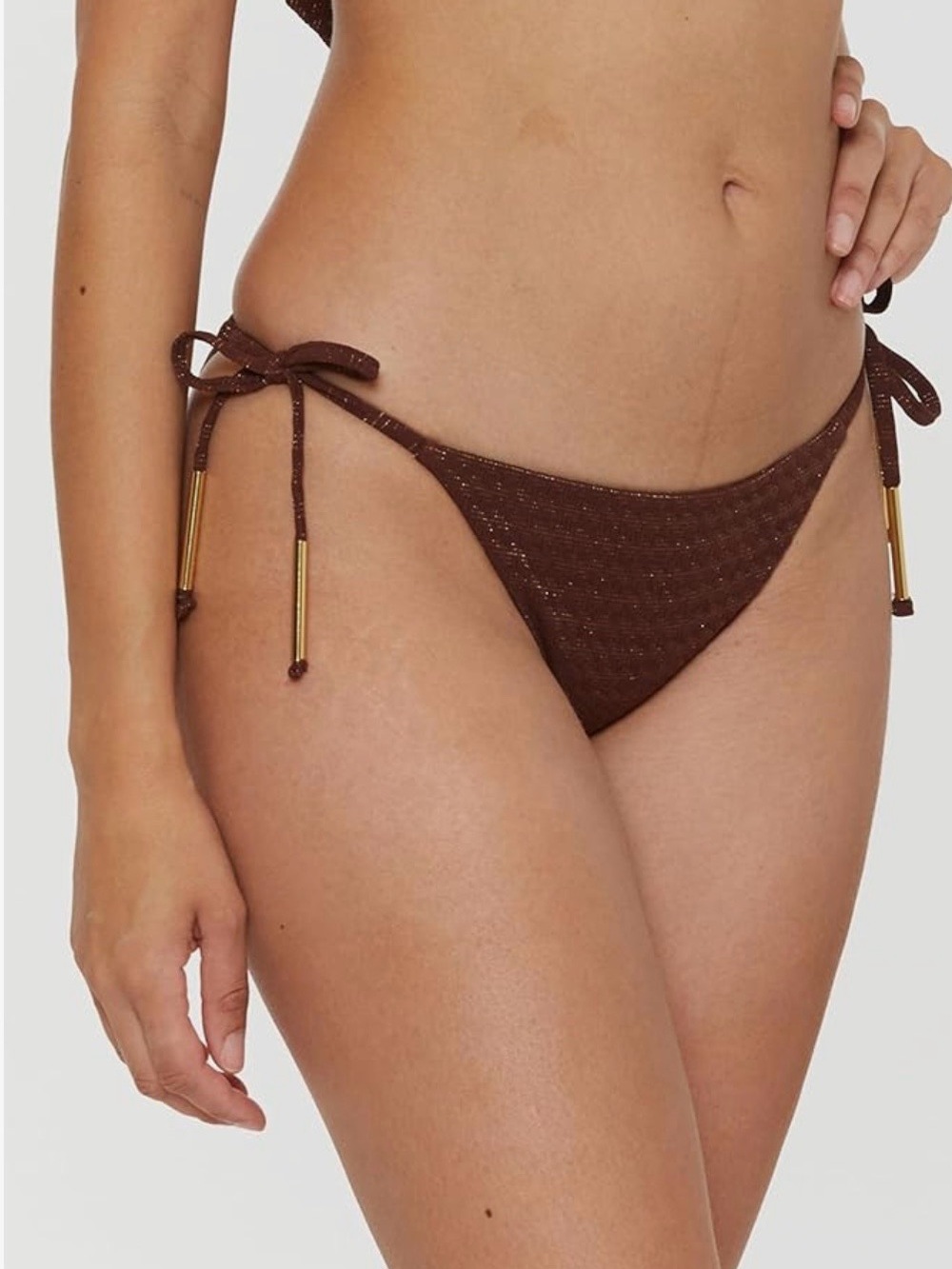 Trina Turk Women's Glimmer Tie Side Bikini Bottoms, Totem Brown, Size 8, $88